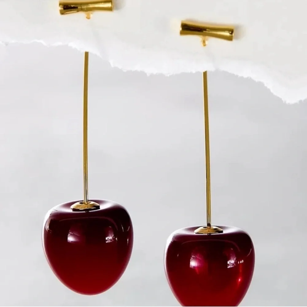 Cherry Red Gold Earrings